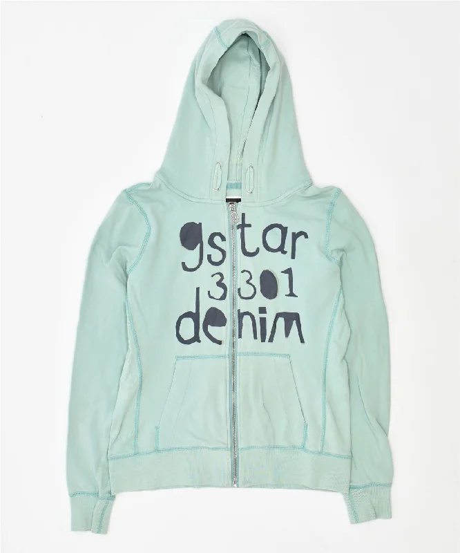G-STAR Womens Graphic Zip Hoodie Sweater UK 12 Medium Green Cotton Embroidered Appliqued Beaded