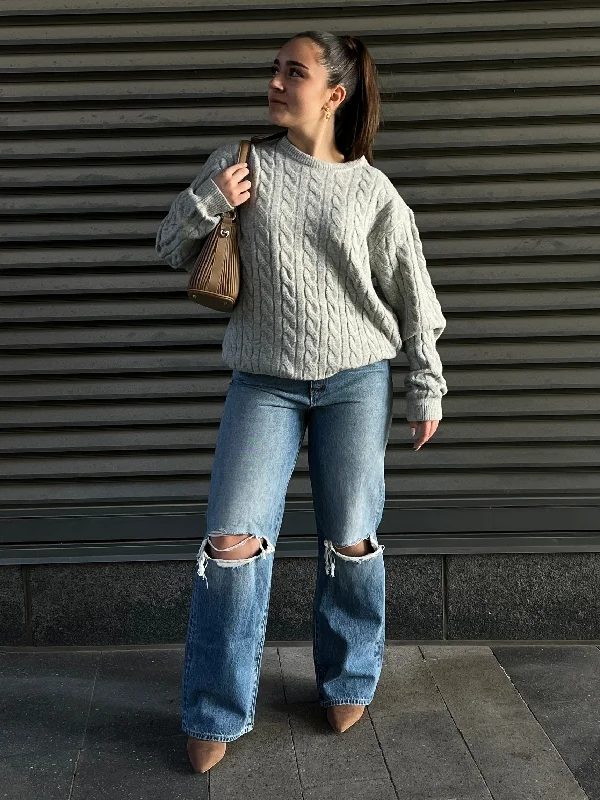 KUWALLA Braided Cable Knit Crewneck Sweater (Unisex) Stretchy Elastic Breathable