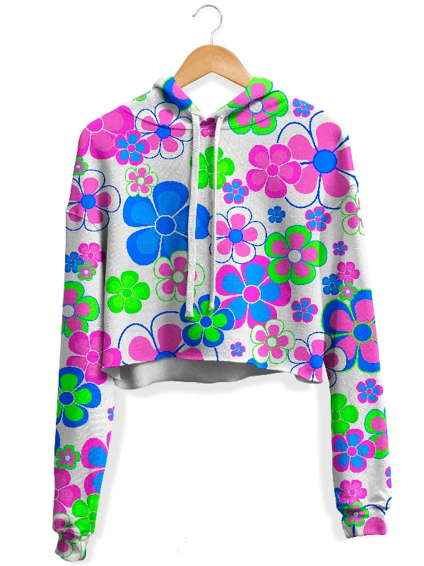 Spring in Bloom Fleece Crop Hoodie Hoodie with Ribbed Neckline Snug Warm