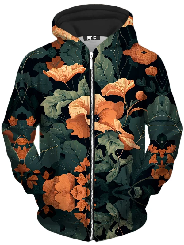 Tangerine Floral Unisex Zip-Up Hoodie Hoodie with Elastic Waist Stretchable Comfortable Tangerine Floral Unisex Zip-Up Hoodie Hoodie with Elastic Waist Stretchable Comfortable