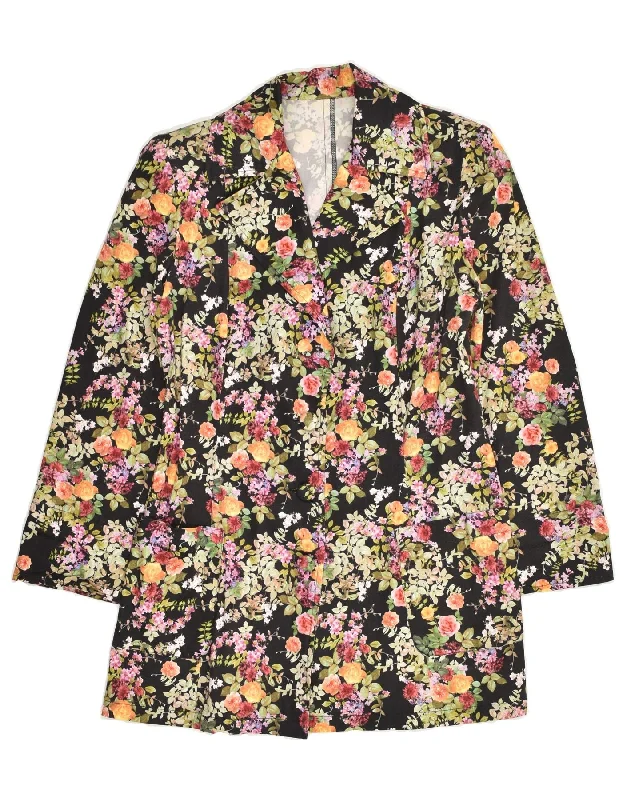 VINTAGE Womens 2 Button Blazer Jacket UK 12 Medium Black Floral Front Pockets Side Pockets Patch Pockets VINTAGE Womens 2 Button Blazer Jacket UK 12 Medium Black Floral Front Pockets Side Pockets Patch Pockets