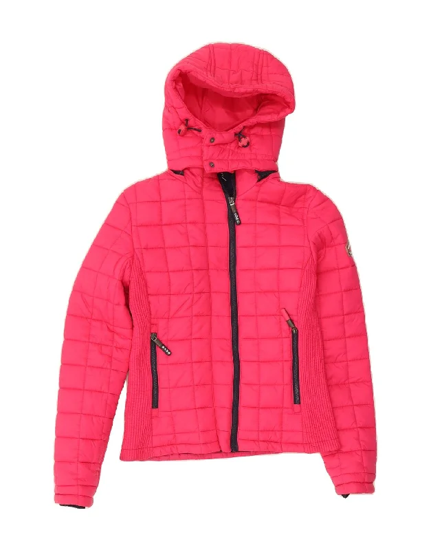 SUPERDRY Womens Hooded Padded Jacket UK 10 Small Pink Polyester Fleece Jacket Down Jacket Feather Jacket SUPERDRY Womens Hooded Padded Jacket UK 10 Small Pink Polyester Fleece Jacket Down Jacket Feather Jacket