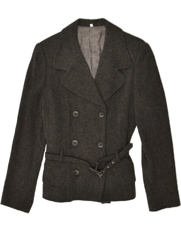 VINTAGE Womens Double Breasted Blazer Jacket IT 44 Medium Grey Wool Wool Jacket Cashmere Jacket Tweed Jacket