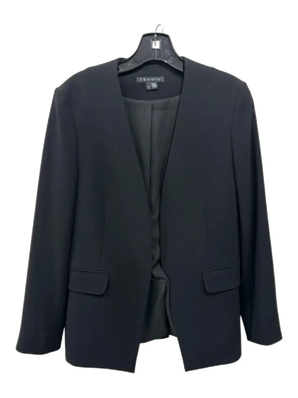 Theory Size 4 Black Triacetate & Polyester Front Pockets Blazer Jacket Denim Jacket Leather Jacket Suede Jacket Theory Size 4 Black Triacetate & Polyester Front Pockets Blazer Jacket Denim Jacket Leather Jacket Suede Jacket