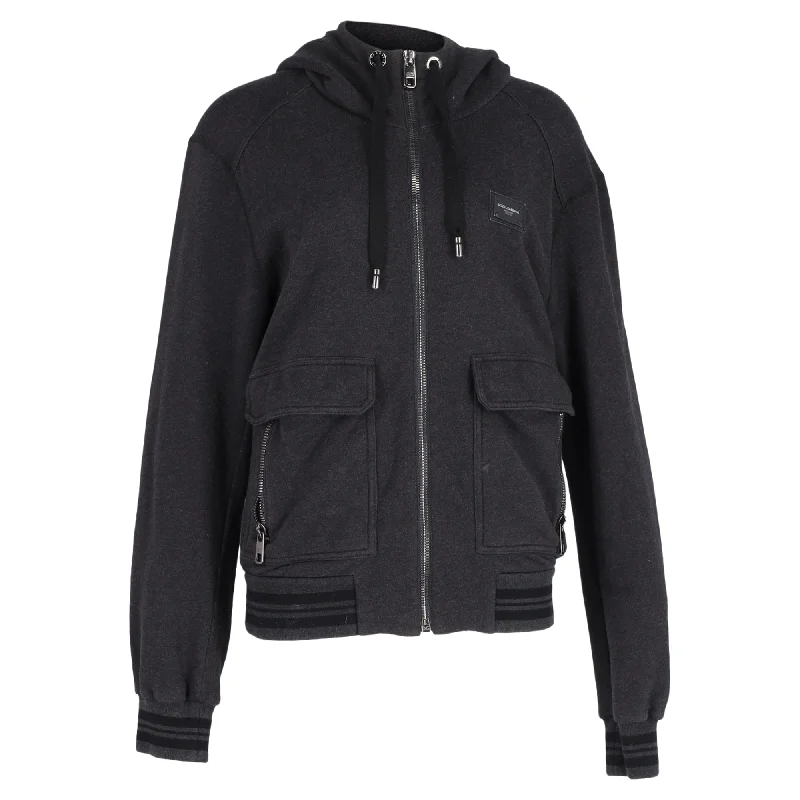 Dolce & Gabbana Zipped Hooded Jacket in Dark Grey Cotton Print Jacket Jacquard Jacket Embroidered Jacket Dolce & Gabbana Zipped Hooded Jacket in Dark Grey Cotton Print Jacket Jacquard Jacket Embroidered Jacket