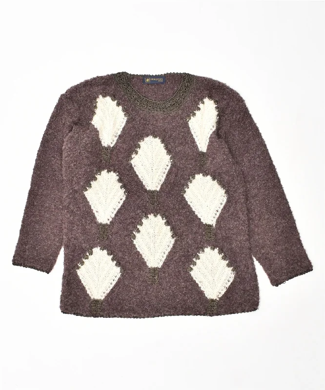 SHIYUN Womens Crew Neck Jumper Sweater UK 18 XL Brown Argyle/Diamond Faux Fur Fabric Real Fur Fabric Shearling Fabric