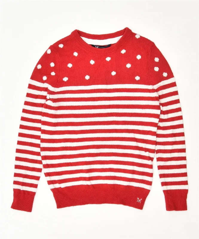 CREW Womens Crew Neck Jumper Sweater UK 10 Small Red Striped Cotton Knit Fabric Woven Fabric Fleece Fabric