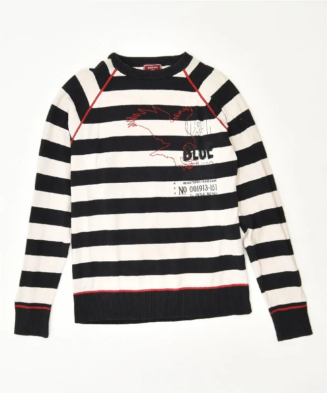 JACK & JONES Womens Crew Neck Jumper Sweater UK 14 Large Multicoloured Mesh Sweater Canvas Denim