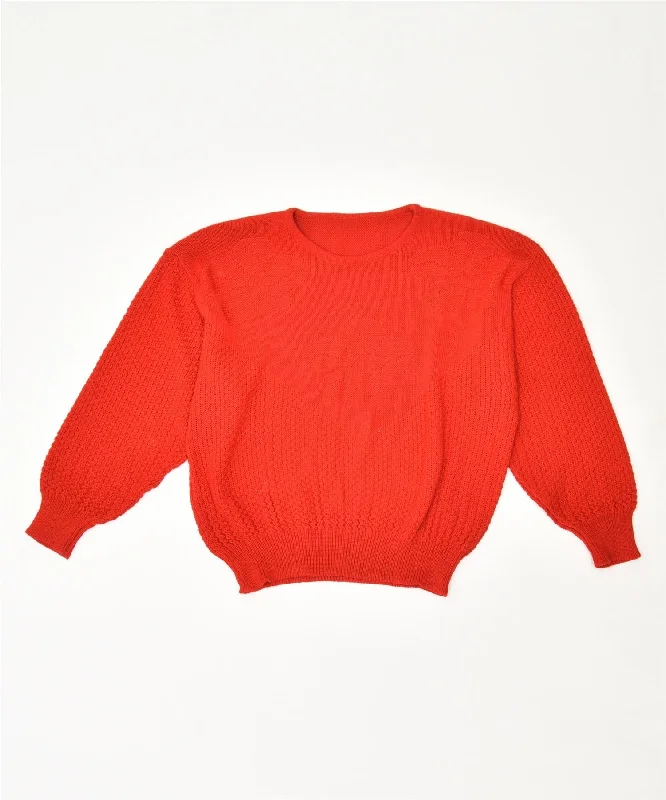 VINTAGE Womens Crew Neck Jumper Sweater UK 18 XL Red Satin Fabric Silk Fabric Chiffon Fabric