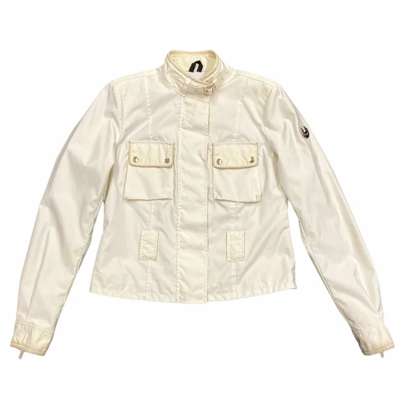 Belstaff Women's Short Nylon Biker Jacket | Vintage High End Designer White VTG Knit Jacket Woven Jacket Fleece Jacket Belstaff Women's Short Nylon Biker Jacket | Vintage High End Designer White VTG Knit Jacket Woven Jacket Fleece Jacket
