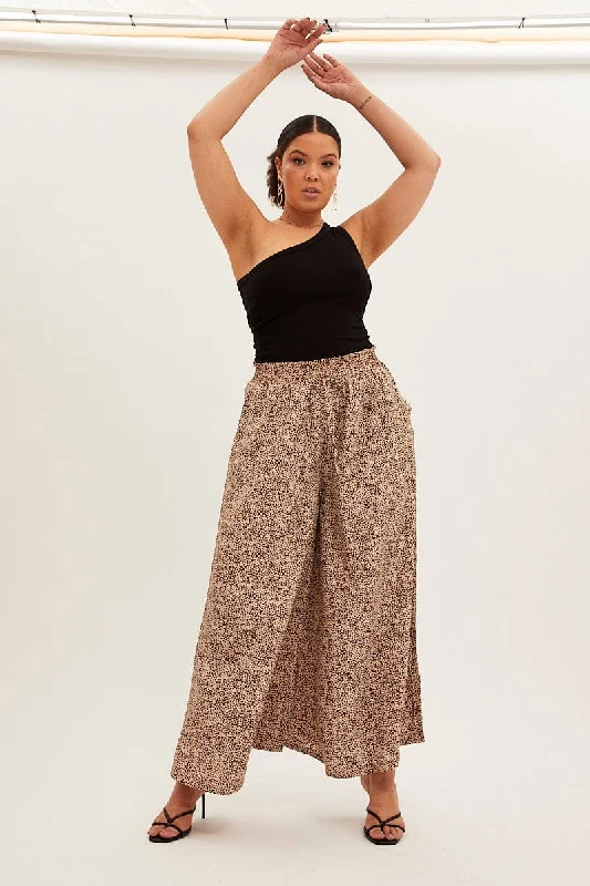 Animal Print Wide Leg Pants High Rise Relaxed Lounge Trousers
