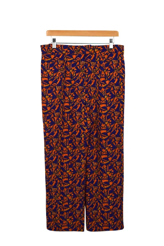 Reworked Abstract Print Pants Stylish Paperbag Waist Pants