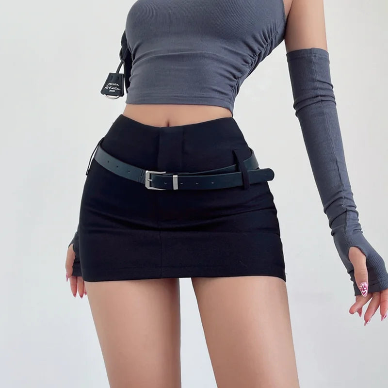 Advbridge Belt Mini Skirts Women Summer Elegant Grey Wrap Hip High Waist Slim A Line Skirt Shorts Female Vintage All-match Casual Y2K leather skirt bold Advbridge Belt Mini Skirts Women Summer Elegant Grey Wrap Hip High Waist Slim A Line Skirt Shorts Female Vintage All-match Casual Y2K leather skirt bold