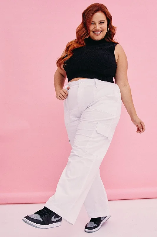 White Cargo Pants Mid Rise Soft Sweatpants Style