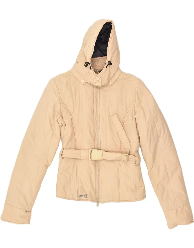 SCHOTT Womens Hooded Padded Jacket UK 16 Large Beige Polyester Striped Jacket Polka Dot Jacket Floral Jacket SCHOTT Womens Hooded Padded Jacket UK 16 Large Beige Polyester Striped Jacket Polka Dot Jacket Floral Jacket