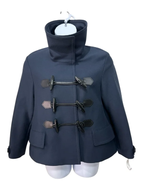 Burberry Brit Size 8 Navy Blue & Black Wool Blend Toggle Pockets Jacket Front Pockets Side Pockets Patch Pockets Burberry Brit Size 8 Navy Blue & Black Wool Blend Toggle Pockets Jacket Front Pockets Side Pockets Patch Pockets