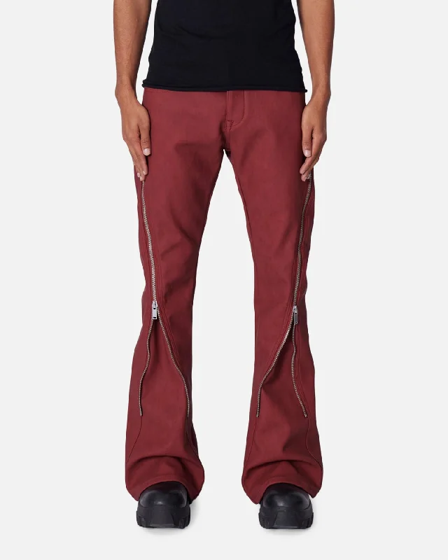 MNML D519 Leather Zipper Flare Pants Red Comfortable Maternity Pants
