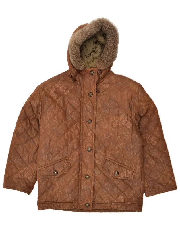 VINTAGE Womens Hooded Padded Jacket IT 44 Medium Brown Satin Jacket Silk Jacket Chiffon Jacket VINTAGE Womens Hooded Padded Jacket IT 44 Medium Brown Satin Jacket Silk Jacket Chiffon Jacket