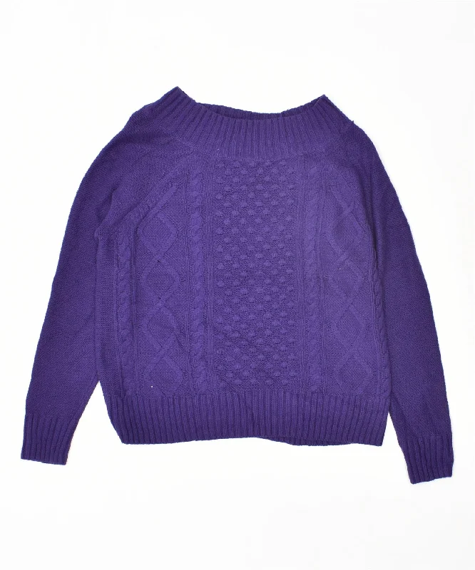 CHAPS Womens Oversized Boat Neck Jumper Sweater UK 14 Medium Purple Cotton Wool Fabric Cashmere Fabric Tweed Fabric