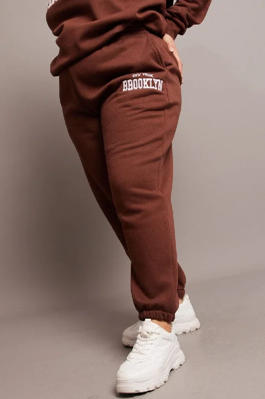 Brown Track Pants High Rise Comfy High-Waist Jeans