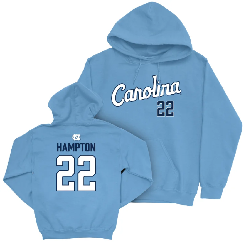 UNC Women's Volleyball Carolina Blue Script Hoodie - Safi Hampton Hoodie with Patch Decorative Personalized UNC Women's Volleyball Carolina Blue Script Hoodie - Safi Hampton Hoodie with Patch Decorative Personalized