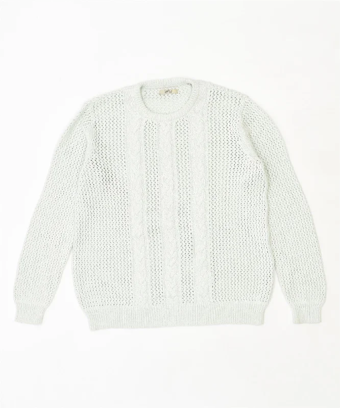 JACK & JONES Womens Crew Neck Jumper Sweater UK 14 Large Blue Cotton Chenille Fabric Brocade Fabric Lace Fabric