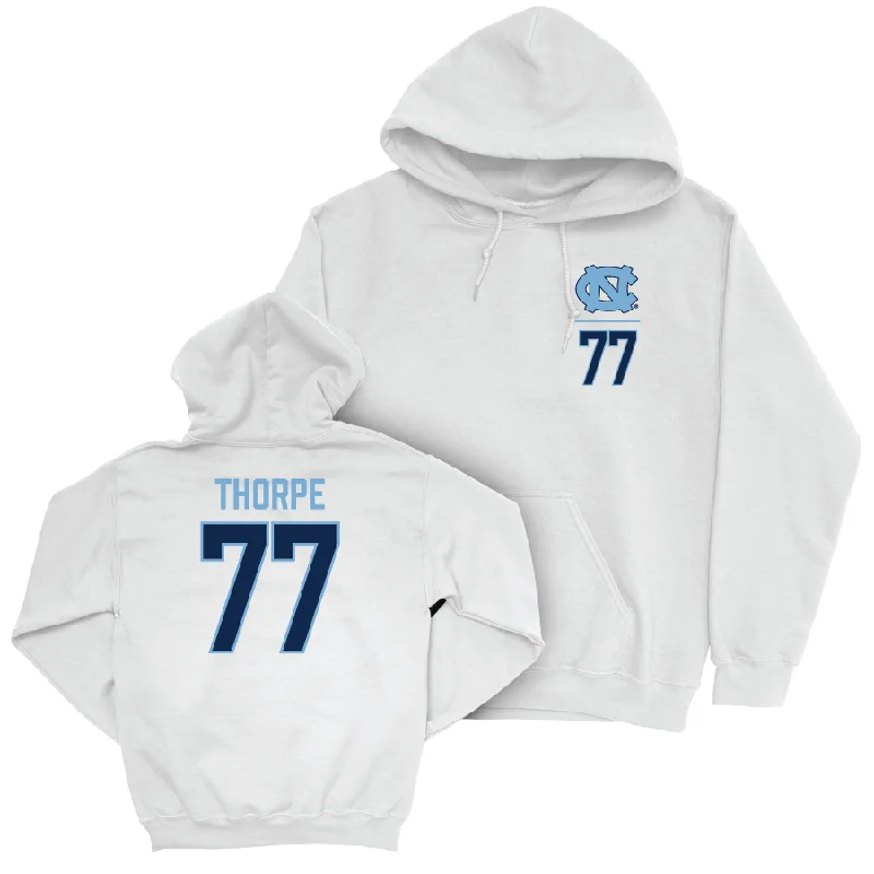 UNC Women's Volleyball White Logo Hoodie - Chelsea Thorpe Hoodie with Color Block Contrast Stylish UNC Women's Volleyball White Logo Hoodie - Chelsea Thorpe Hoodie with Color Block Contrast Stylish