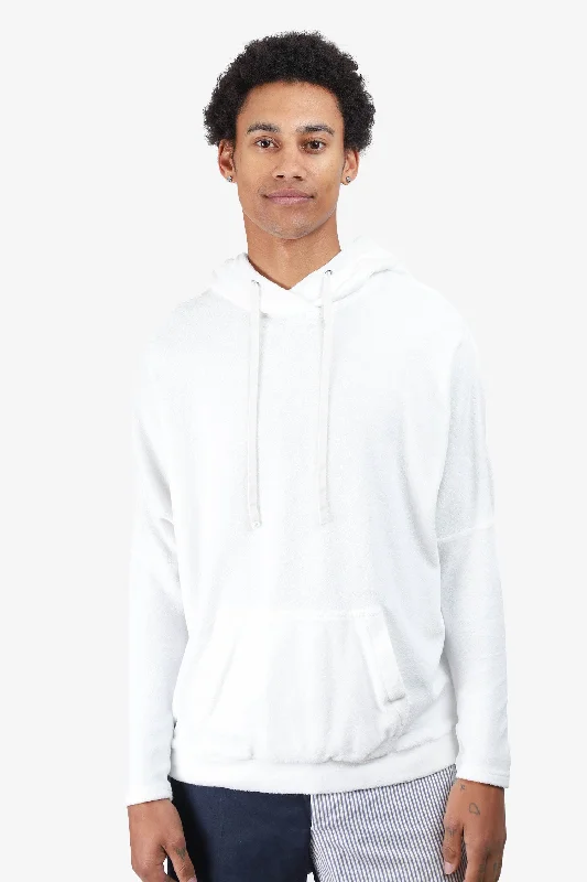 Tom Ford White Terry Cloth Hoodie Sweater Size M Mens Glossy Satin Silk