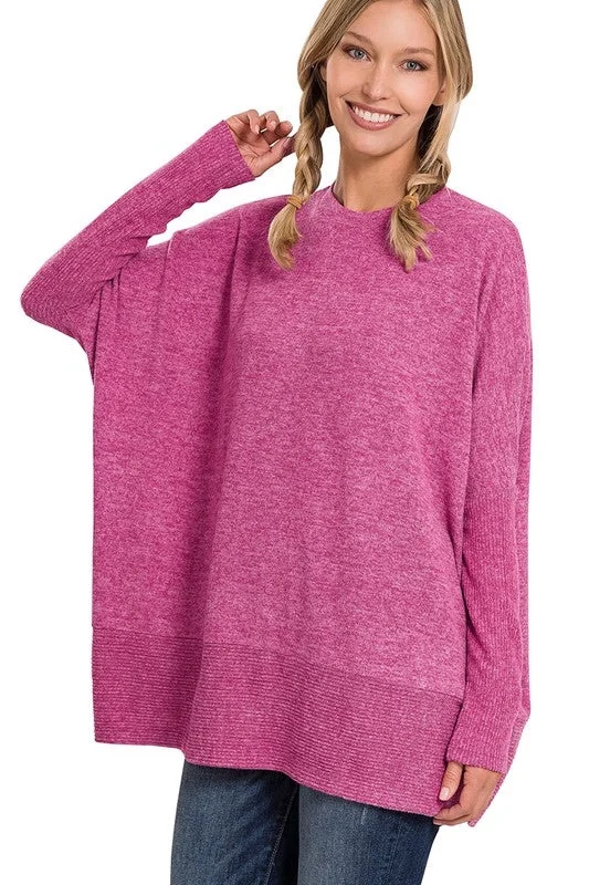 Zenana Free Flowing Fall Sweater - Magenta Fleece Fabric Down Fabric Feather Fabric
