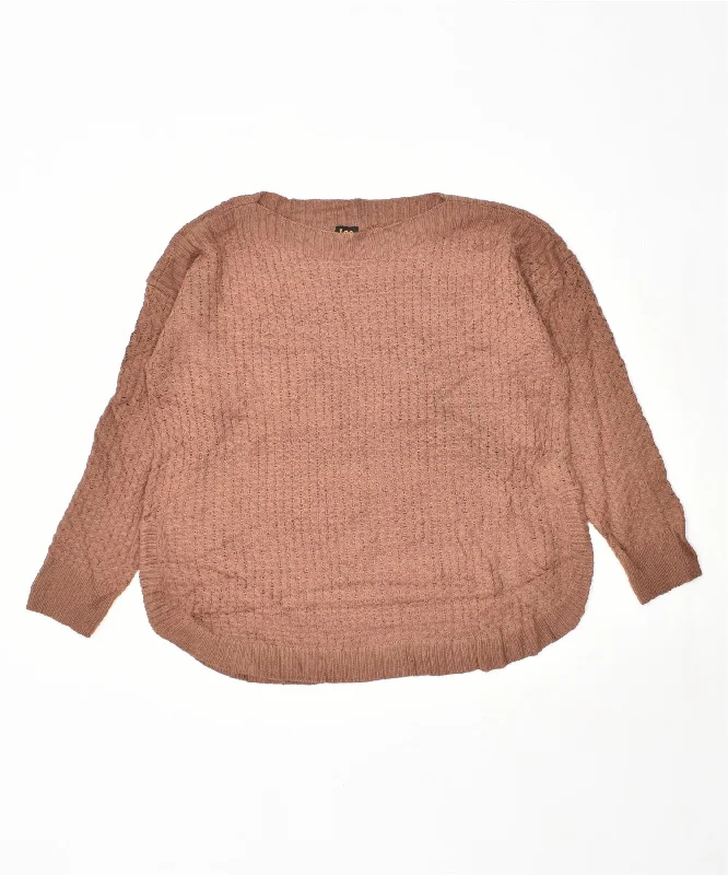 LEE Womens Boat Neck Jumper Sweater UK 18 XL Brown Acrylic Fitted Loose Oversized
