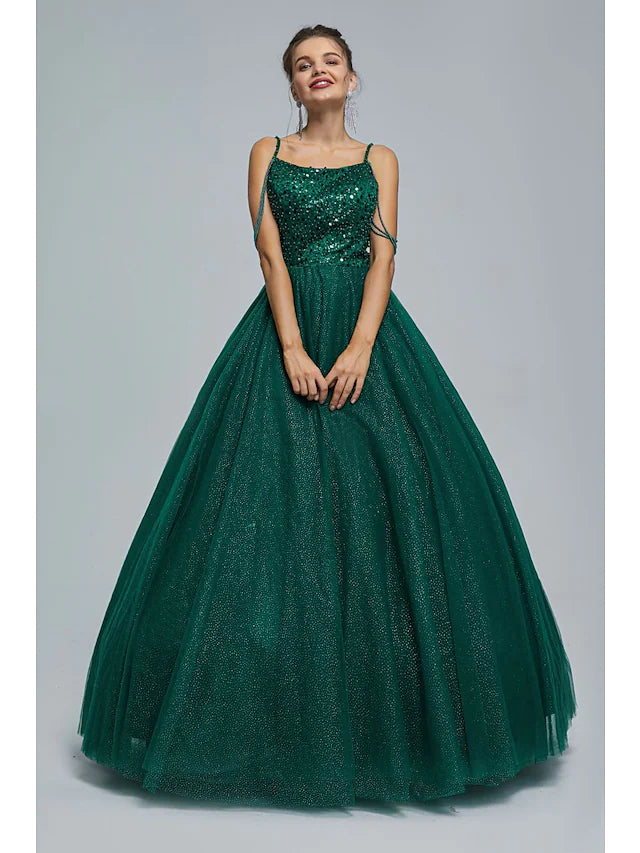 Ball Gown Prom Dresses Sparkle & Shine Dress Graduation Floor Length Sleeveless Spaghetti Strap Tulle with Pearls Sequin Ball Gown Prom Dresses Sparkle & Shine Dress Graduation Floor Length Sleeveless Spaghetti Strap Tulle with Pearls Sequin