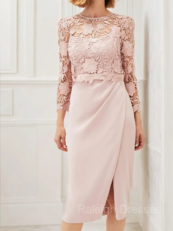 Sheath/Column Scoop Tea-Length Stretch Crepe Mother of the Bride Dresses With Applique Sheath/Column Scoop Tea-Length Stretch Crepe Mother of the Bride Dresses With Applique
