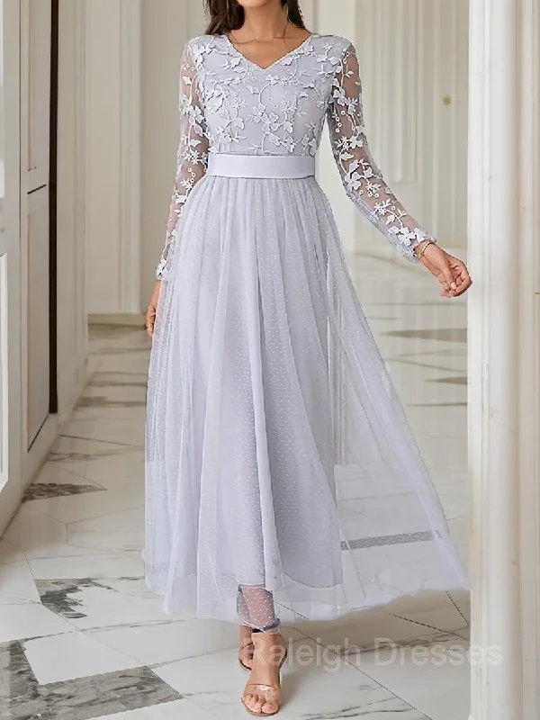 A-Line/Princess V-neck Ankle-Length Tulle Mother of the Bride Dresses With Belt