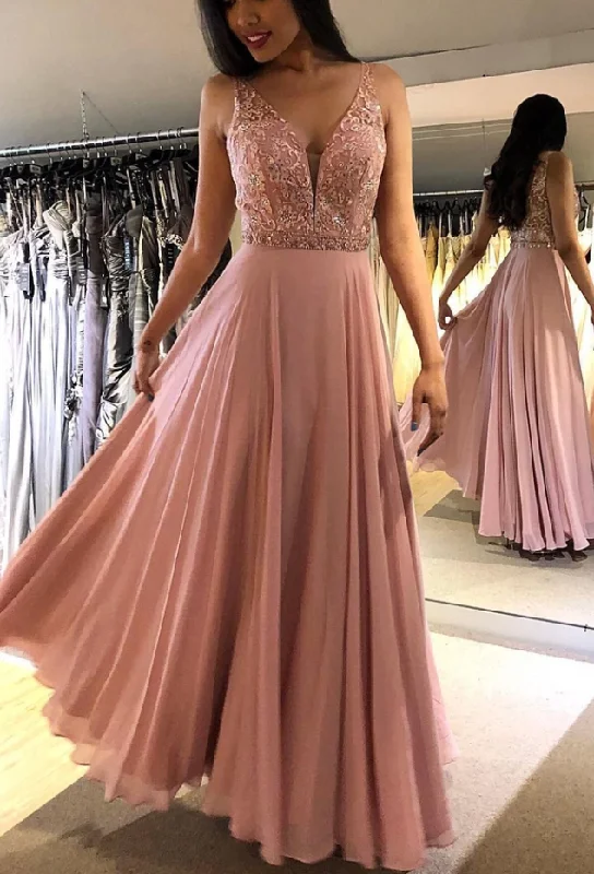 Blush V Neck Sleeveless Floor Length Prom Dresses, Sparkly Chiffon Long Formal Dress cg4952 Blush V Neck Sleeveless Floor Length Prom Dresses, Sparkly Chiffon Long Formal Dress cg4952