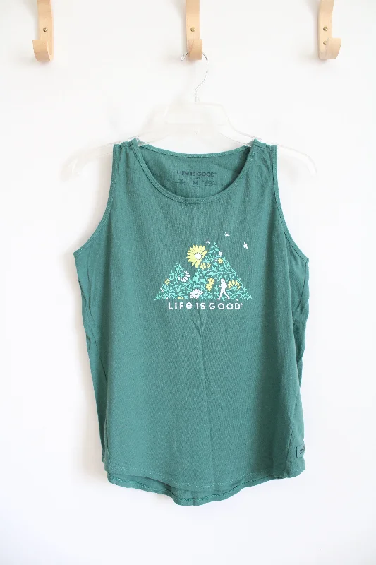 Life Is Good Dark Teal Floral Nature Tank Top | M one shoulder tank