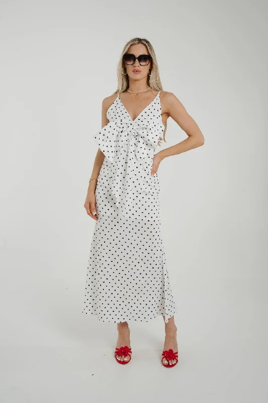 Holly Bow Front Spotted Dress In White