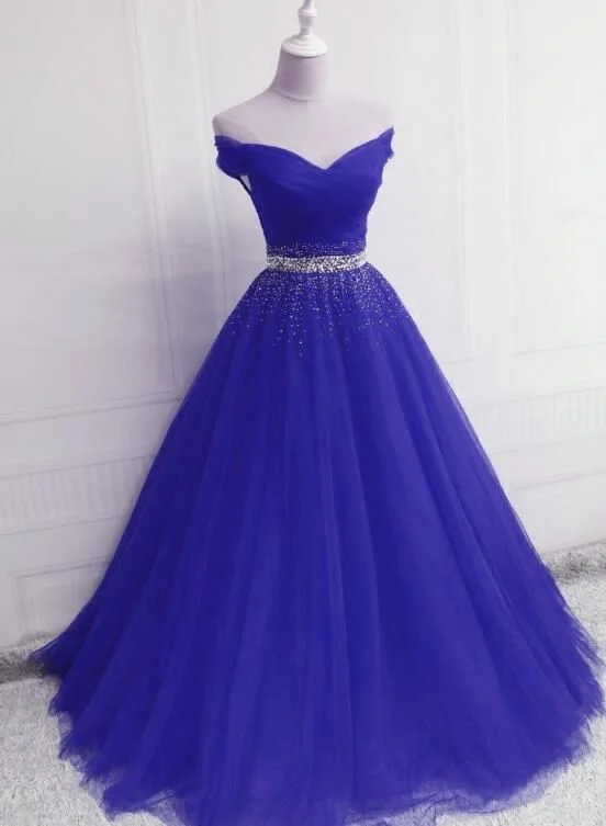 Gorgeous Royal Blue Tulle Off Shoulder Party Gown, Blue Formal prom Dress 2019 cg4235 Gorgeous Royal Blue Tulle Off Shoulder Party Gown, Blue Formal prom Dress 2019 cg4235