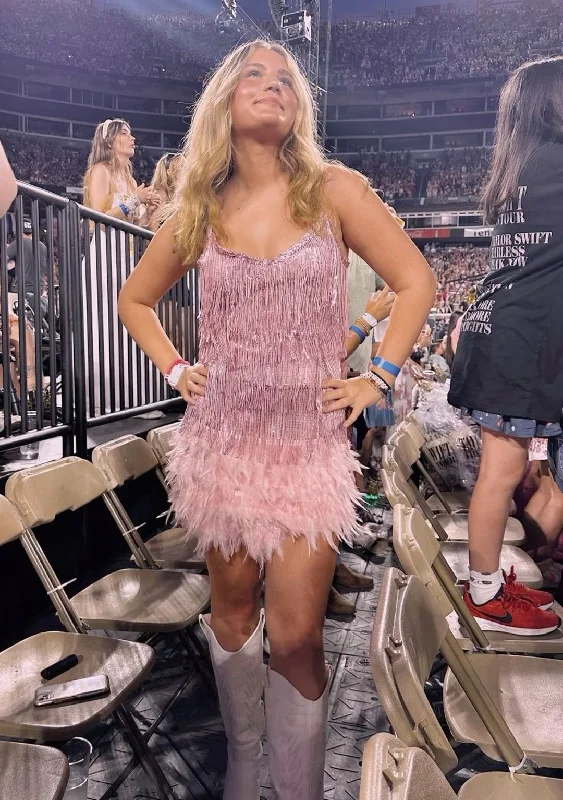 Women Sexy Feather Sparkly Tassel Dress Pink Sequin Fringe Dance Flapper Dress Summer Formal Dress,Pink Homecoming Dress ,Y2470 Women Sexy Feather Sparkly Tassel Dress Pink Sequin Fringe Dance Flapper Dress Summer Formal Dress,Pink Homecoming Dress ,Y2470