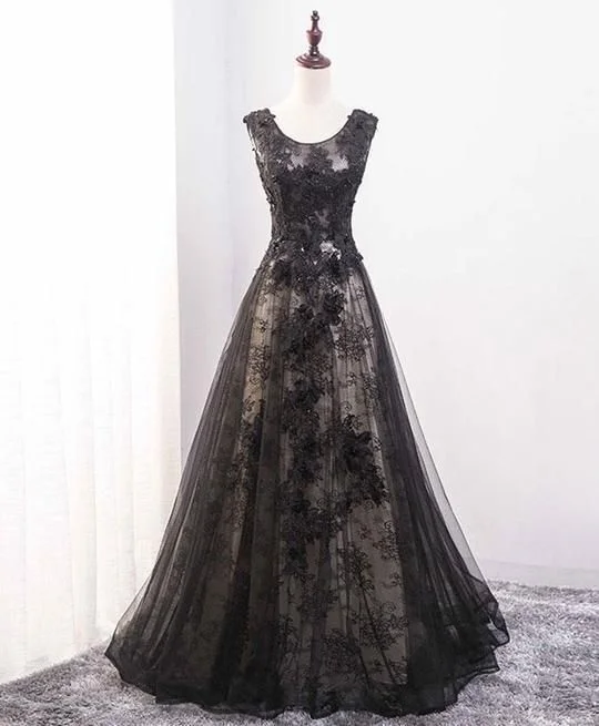 Elegant Black Lace Scoop A-line Floor Length Party prom Dress, Black Formal Dress cg5081 Elegant Black Lace Scoop A-line Floor Length Party prom Dress, Black Formal Dress cg5081