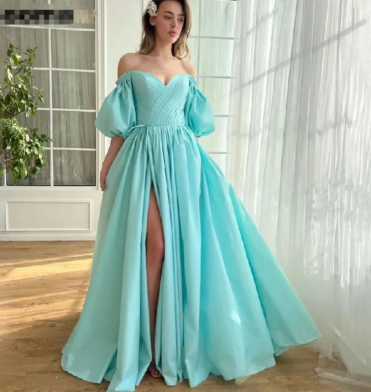 A-line Prom Dress Sweetheart Puff Sleeves Off Shoulder Formal Occasion Gowns High Side Slit Long Evening Dress for Women A-line Prom Dress Sweetheart Puff Sleeves Off Shoulder Formal Occasion Gowns High Side Slit Long Evening Dress for Women