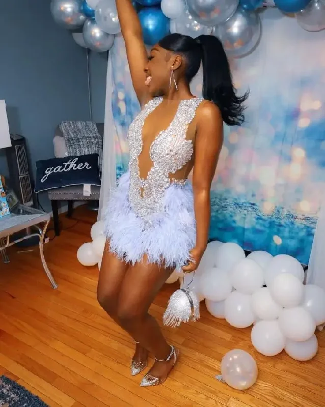 Sparkly Fashion Short Prom Homecoming Dresses for Black Girl 2024 Luxury Diamond Feather Mini Evening Birthday Gala Gown Sparkly Fashion Short Prom Homecoming Dresses for Black Girl 2024 Luxury Diamond Feather Mini Evening Birthday Gala Gown