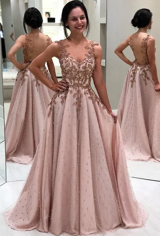 A Line Sheer Neck Long Prom Dress with Beads, Appliqued Long Evening Dress with Sheer Back cg4949 A Line Sheer Neck Long Prom Dress with Beads, Appliqued Long Evening Dress with Sheer Back cg4949