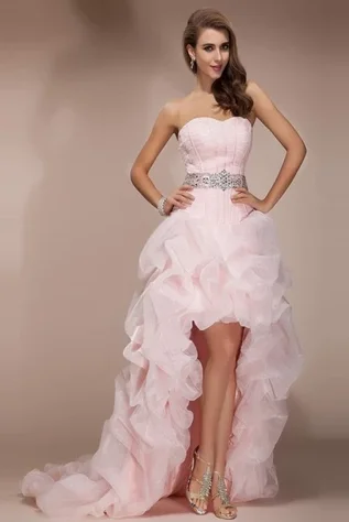 Pink High Low Backless Beaded Short Front Long Back Prom Dresses  cg4960