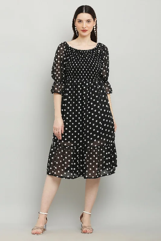 PAVONINE Polka Dots Body Kansai Black Dress For Women