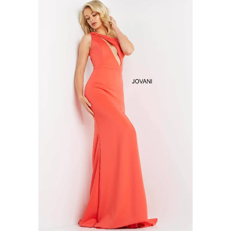 Jovani Coral Front Cut Out One Shoulder Prom Dress 06702