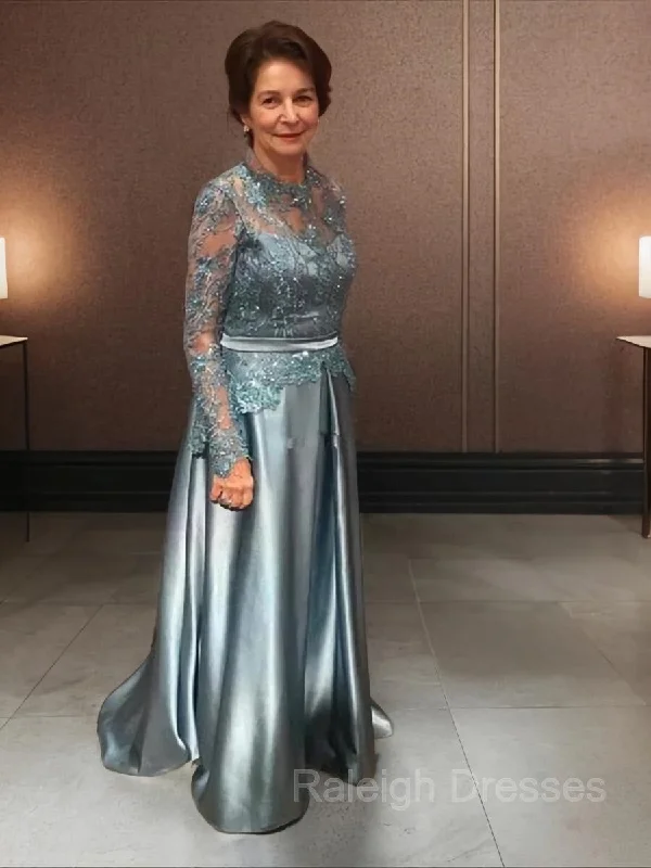 A-Line/Princess Scoop Sweep Train Elastic Woven Satin Mother of the Bride Dresses With Applique A-Line/Princess Scoop Sweep Train Elastic Woven Satin Mother of the Bride Dresses With Applique