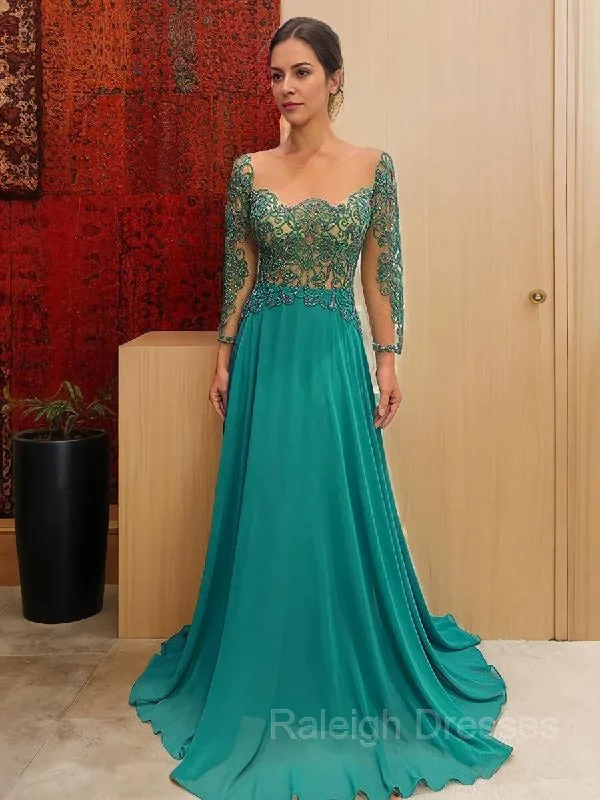 A-Line/Princess Scoop Sweep Train Chiffon Mother of the Bride Dresses With Appliques Lace A-Line/Princess Scoop Sweep Train Chiffon Mother of the Bride Dresses With Appliques Lace
