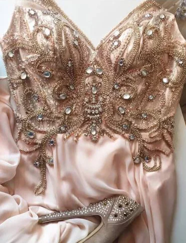 Blush Prom Dress A-line Straps Chiffon Beads Modest Prom Dresses Long Evening Dress cg4923 Blush Prom Dress A-line Straps Chiffon Beads Modest Prom Dresses Long Evening Dress cg4923