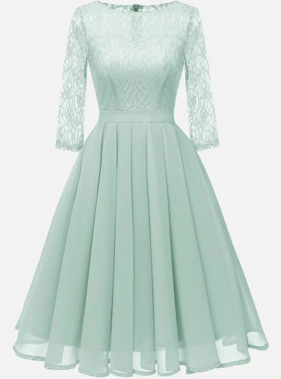 Lace Chiffon Cocktail Solid Swing prom Dress With Sleeves  cg4549