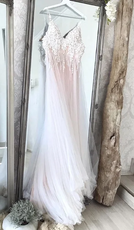 Champagne sweetheart tulle lace long prom dress champagne evening dress cg5010